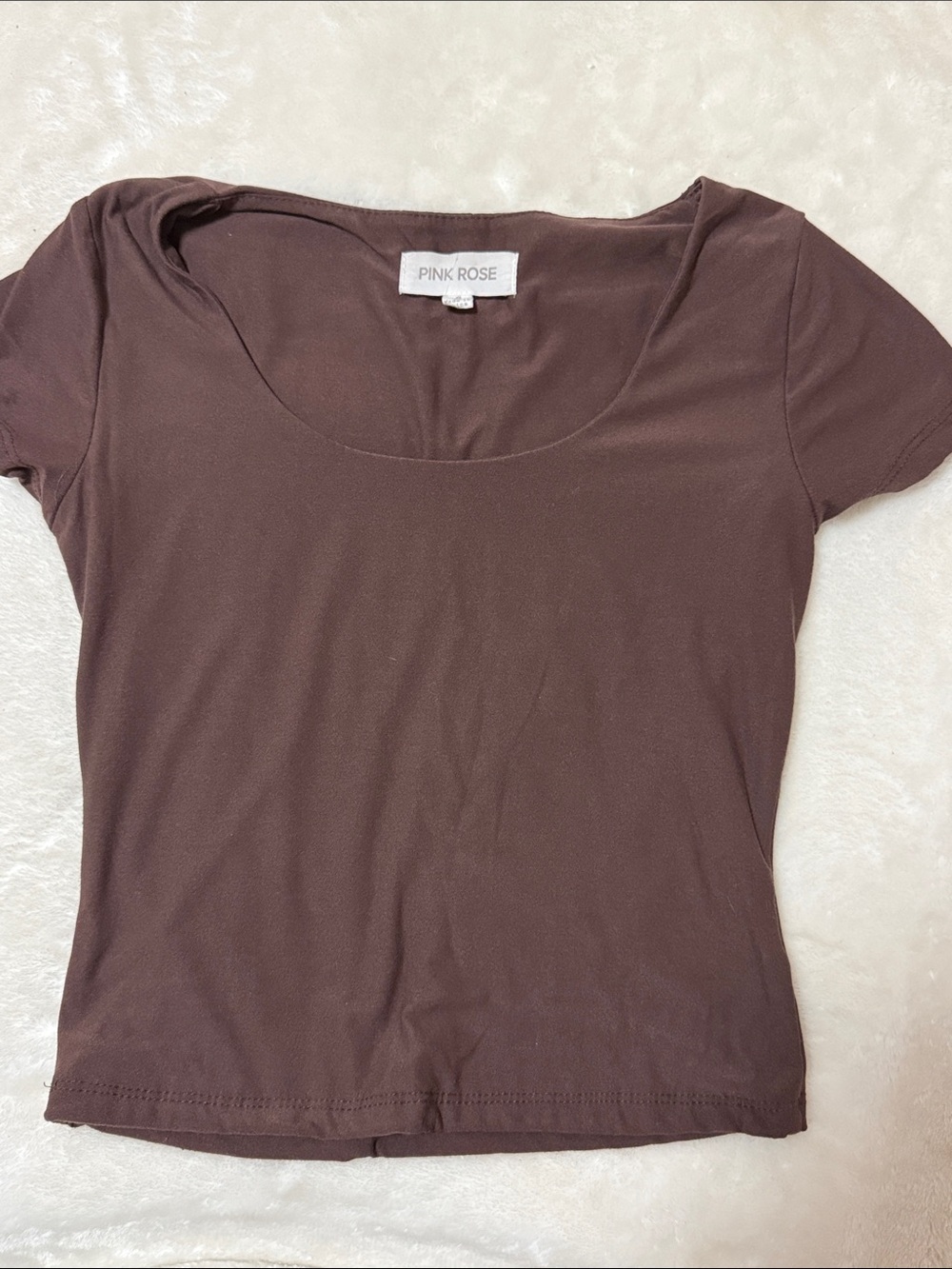 Pink Rose Brown Scoop Neck Short Sleeve Top